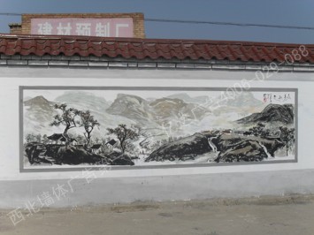 新农村风景墙手绘广告画