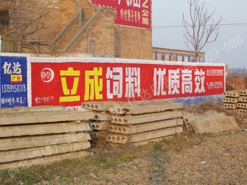 立成饲料手绘低墙墙体广告