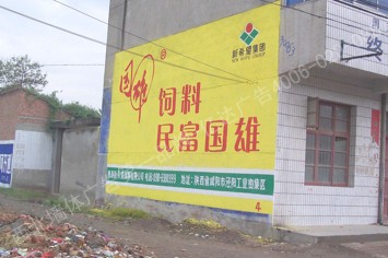 国雄饲料手绘高墙墙体广告